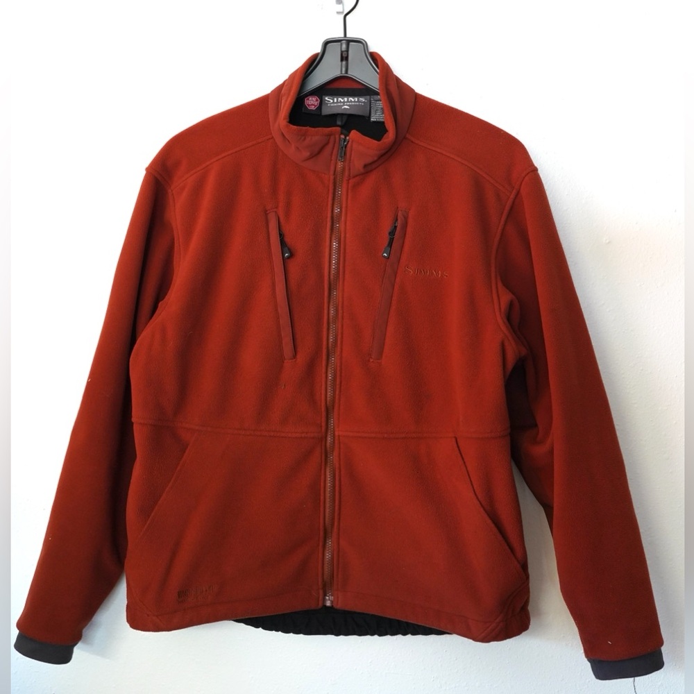 Simms Fishing Fleece Jacket Copper Orange Sweater Full Zip Outdoor Men’s Size L